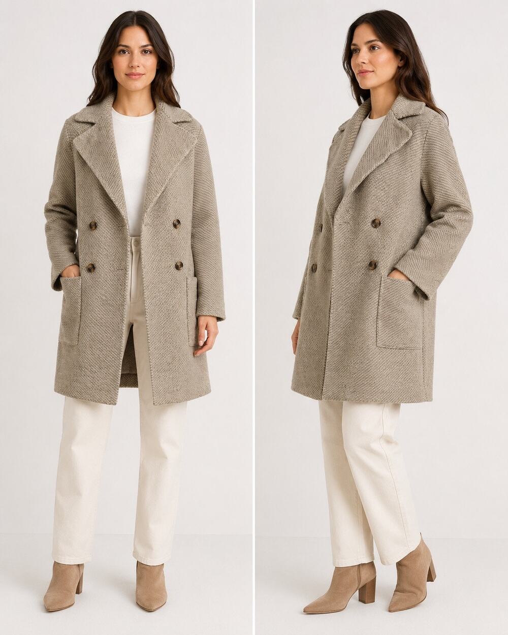 Magnolia Boutique M/L Womens Herringbone Double Breasted Long Coat Quiet Luxury
